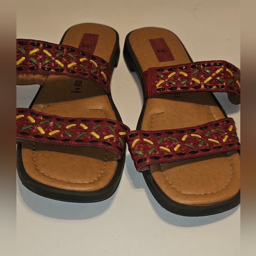 Duck Head Sandals Womens 9M Slide Multi Colored Leather Braided Straps Casual